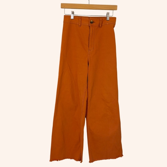 Billabong Orange Wide Leg Cropped Pants Raw Hem Size 27 - Picture 1 of 13
